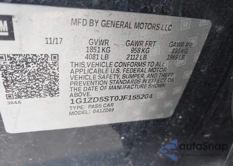 2018 Chevrolet Malibu Lt из США, поврежденный, VIN 1G1ZD5ST0JF155204